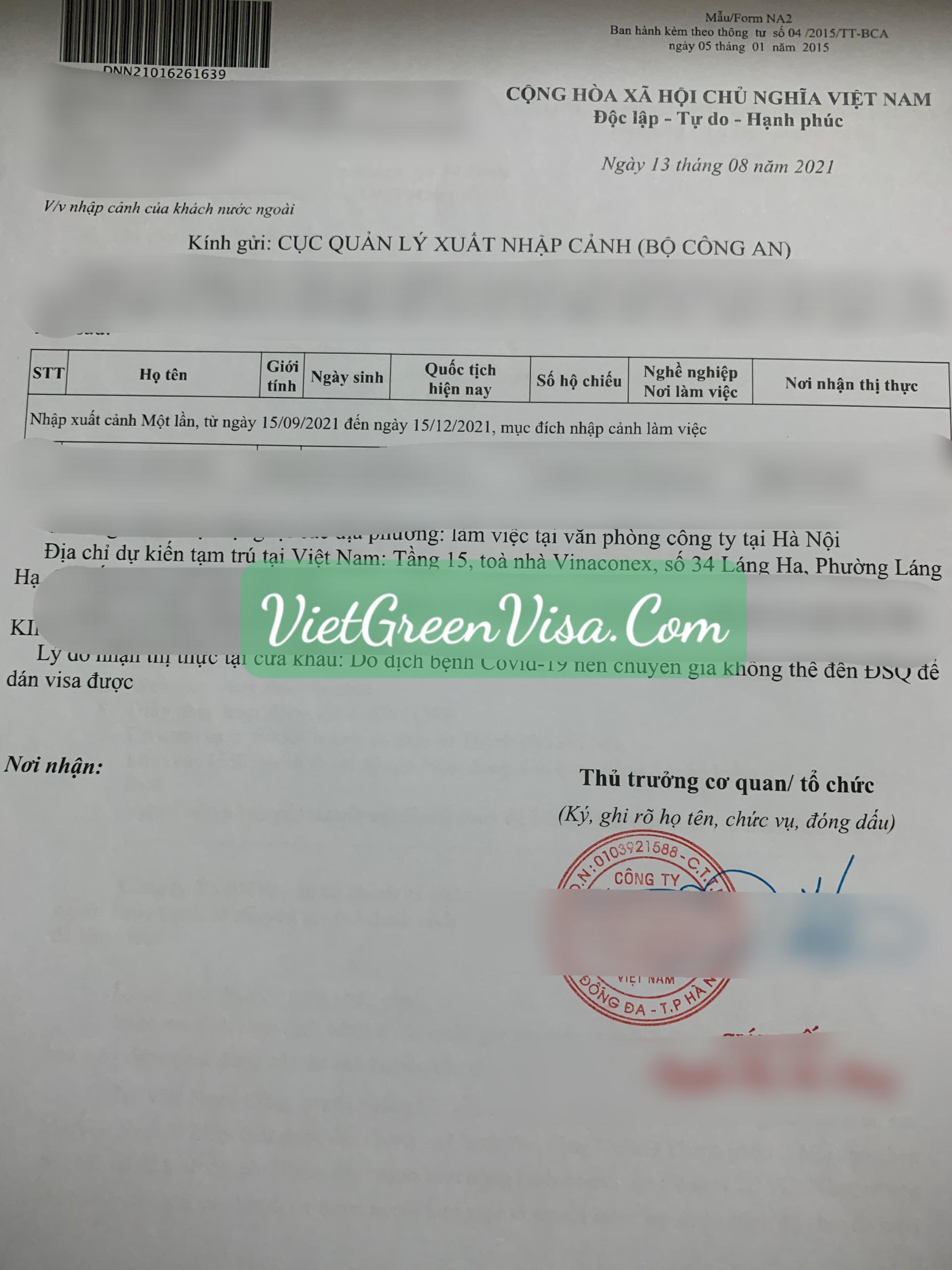 Dịch vụ công văn nhập cảnh cho người nước ngoài